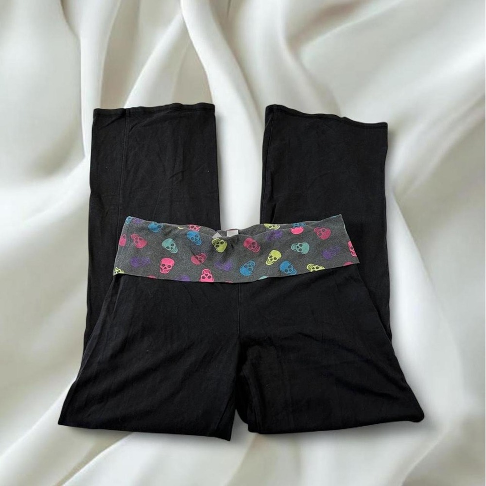 No Boundaries rainbow skull print fold over flare leggings Y2K grail grunge boho